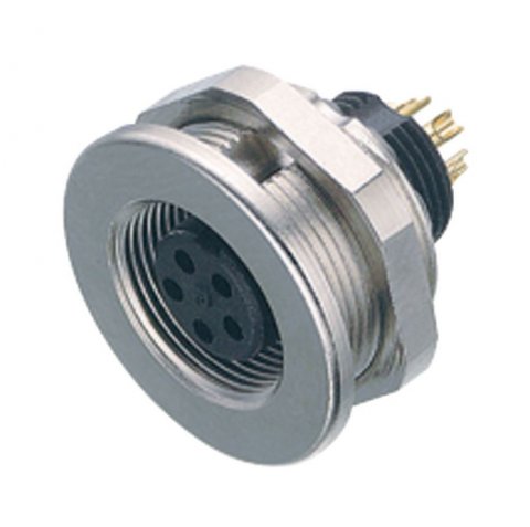 M9 Female panel mount connector, Contacts: 2, unshielded, solder, IP67