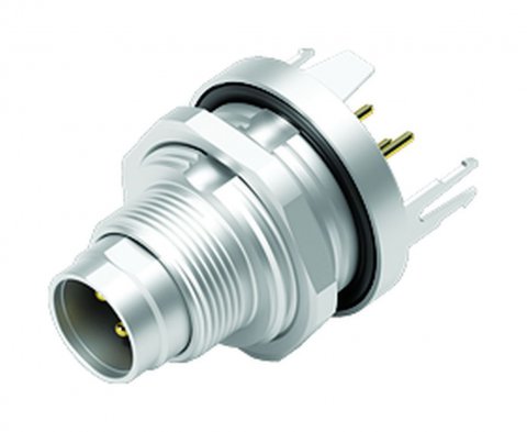 M9 Male panel mount connector, Contacts: 3, shieldable, THT, IP67, front fastened