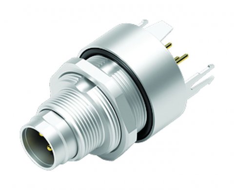 M9 Male panel mount connector, Contacts: 3, shieldable, THT, IP67, front fastened