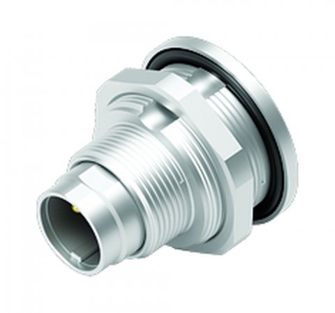 M9 Male panel mount connector, Contacts: 3, unshielded, solder, IP67, front fastened