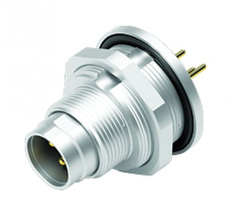 M9 Male panel mount connector, Contacts: 3, unshielded, THT, IP67, front fastened