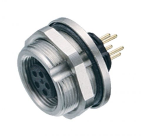 M9 Female panel mount connector, Contacts: 3, unshielded, THT, IP67, front fastened