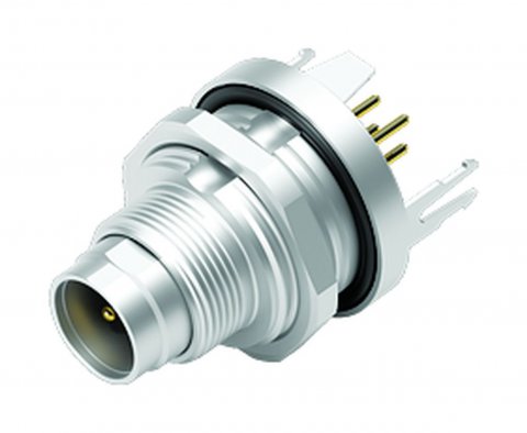 M9 Male panel mount connector, Contacts: 4, shieldable, THT, IP67, front fastened