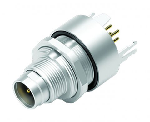 M9 Male panel mount connector, Contacts: 4, shieldable, THT, IP67, front fastened