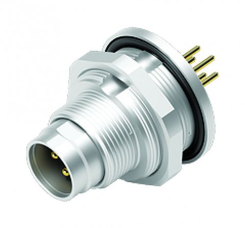 M9 Male panel mount connector, Contacts: 5, unshielded, THT, IP67, front fastened