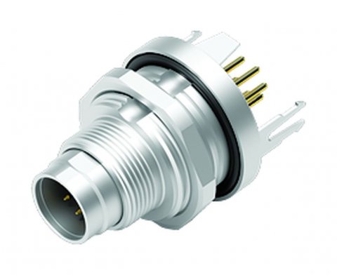 M9 Male panel mount connector, Contacts: 7, shieldable, THT, IP67, front fastened