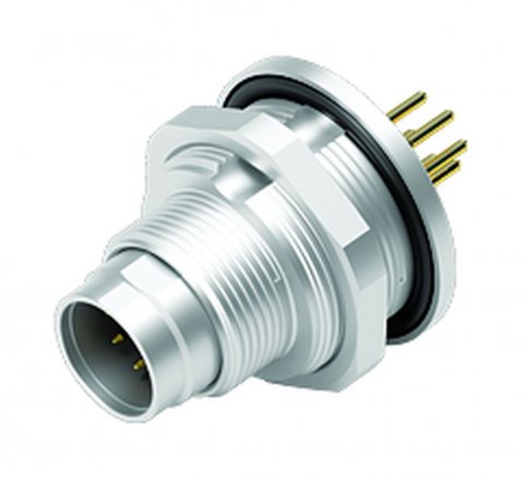 M9 Male panel mount connector, Contacts: 7, unshielded, THT, IP67, front fastened