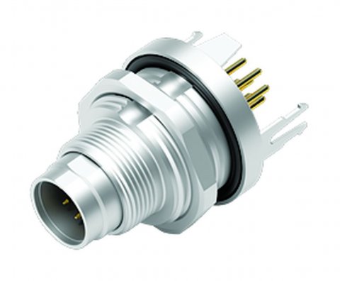 M9 Male panel mount connector, Contacts: 8, shieldable, THT, IP67, front fastened