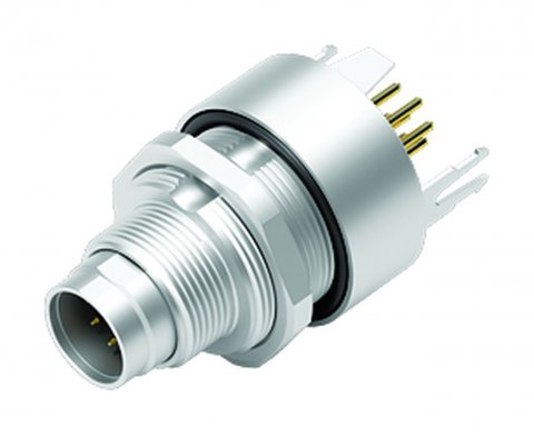 M9 Male panel mount connector, Contacts: 8, shieldable, THT, IP67, front fastened