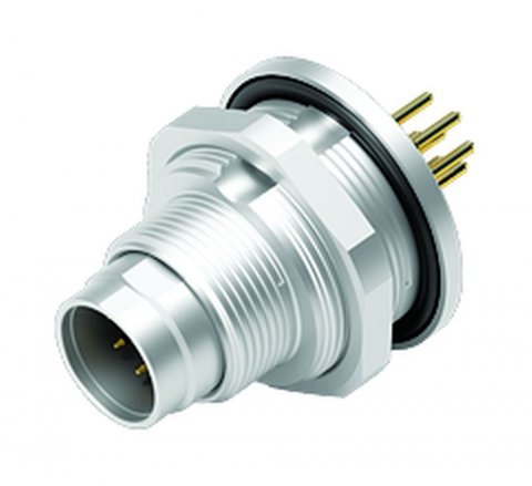 M9 Male panel mount connector, Contacts: 8, unshielded, THT, IP67, front fastened